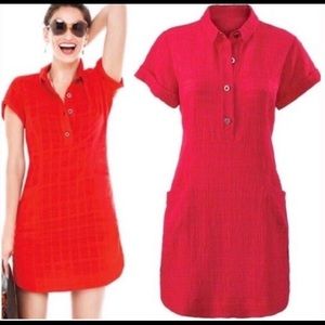 Cabi EUC Hibiscus gauze dress cover up size L red collared button up